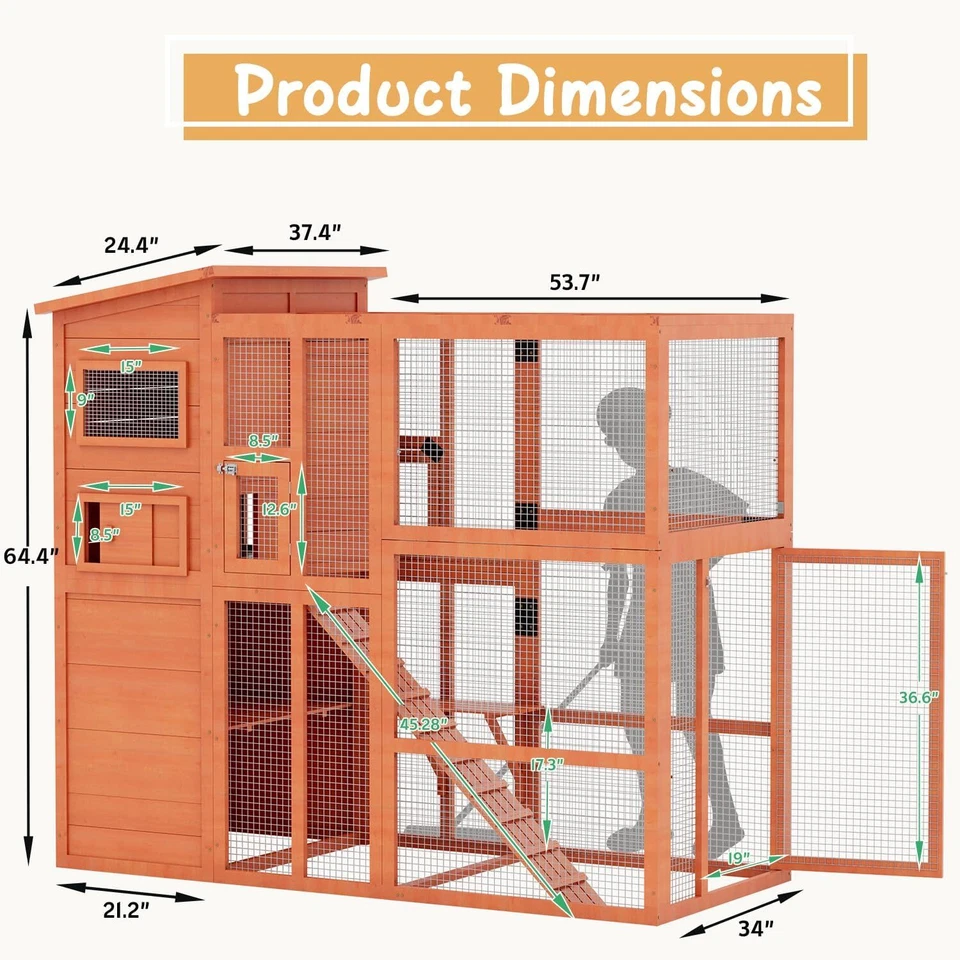 Large Cat House Outdoor Catio Play & Run Enclosure Outdoor Wooden Cage Platforms - Image 2 of 4
