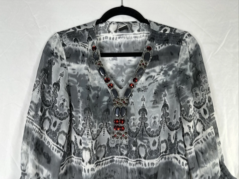 Top Marc Bouwer Mujer Talla S Gris Floral Manga 3/4 Estrás Transparente Foto 2 de 4