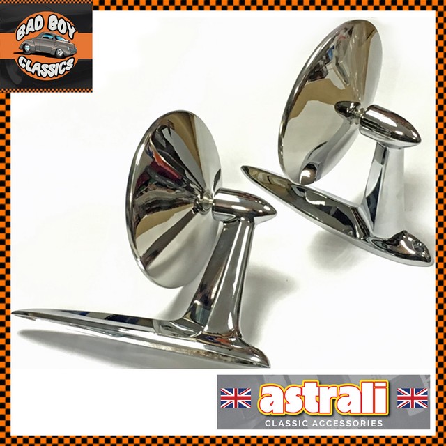 Pair Classic Car Longbase Door Wing Mirrors Stainless Chevy, Dodge