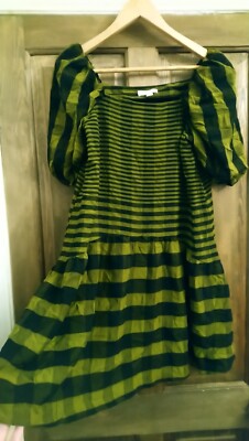 Topshop Khaki Green Black Check Mini Dress with Puff Sleeves Size 10 | eBay  UK