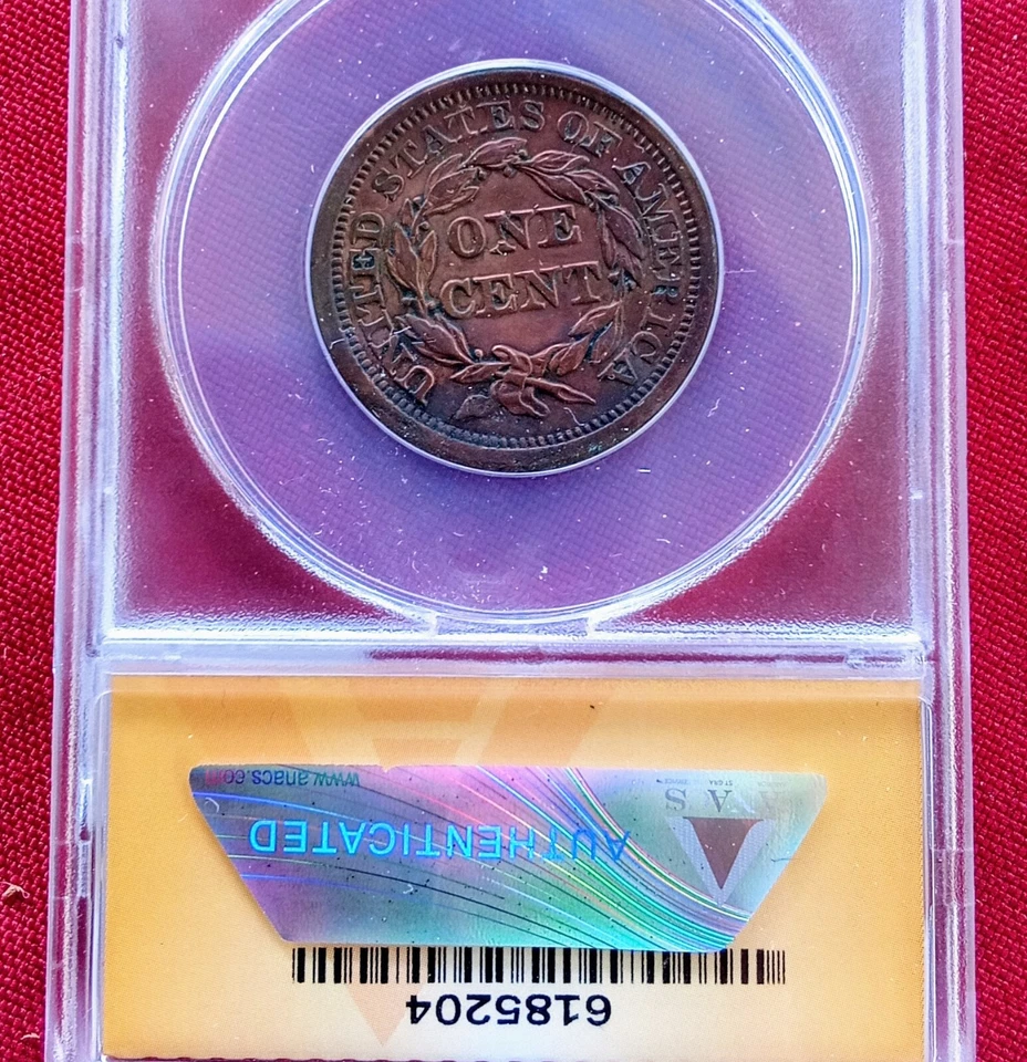 1854 P  Liberty Head Large Penny ANACS Graded EF 45 ✅ Photos. - Image 4 of 4