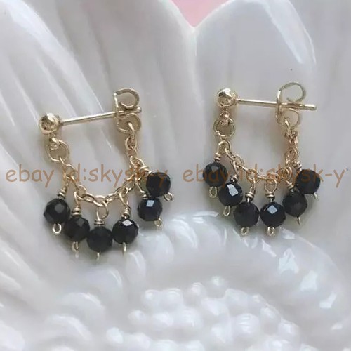 Aretes colgantes naturales facetados de espinela negra con cuentas de piedras preciosas redondas de 3 mm - Imagen 5 de 6