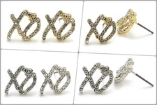 Hip Hop Stone Filled XO Pierced Surgical Steel Post Stud Fashion Earring XE1208