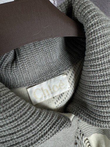 Chloe Grey and White Wool Cashmere Fringe Detail Cape Coat - Picture 11 of 20