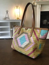 Fossil Sydney Bright Geometric Printed Canvas/ Leather Trimed Sholders Tote AV