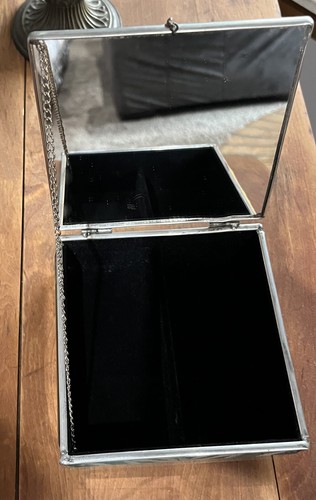 Vintage Carr Etched Dragonfly Glass Jewelry Box 5"x 5” Mirrored Trinket Box - Picture 9 of 9
