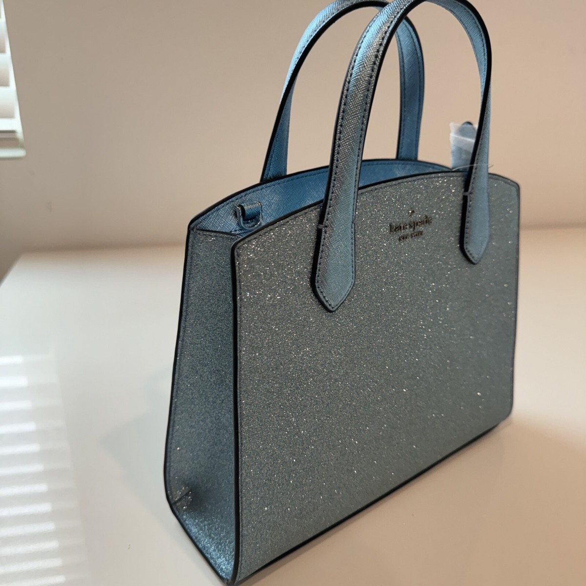 NIP Kate Spade Tinsel Glitter Satchel Crossbody Parisian Navy Blue