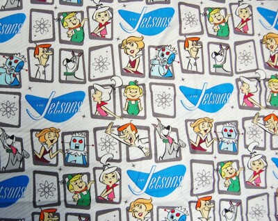 THE JETSONS WHITE CLASSIC TV CARTOON COTTON FABRIC - sold by the HALF YARD