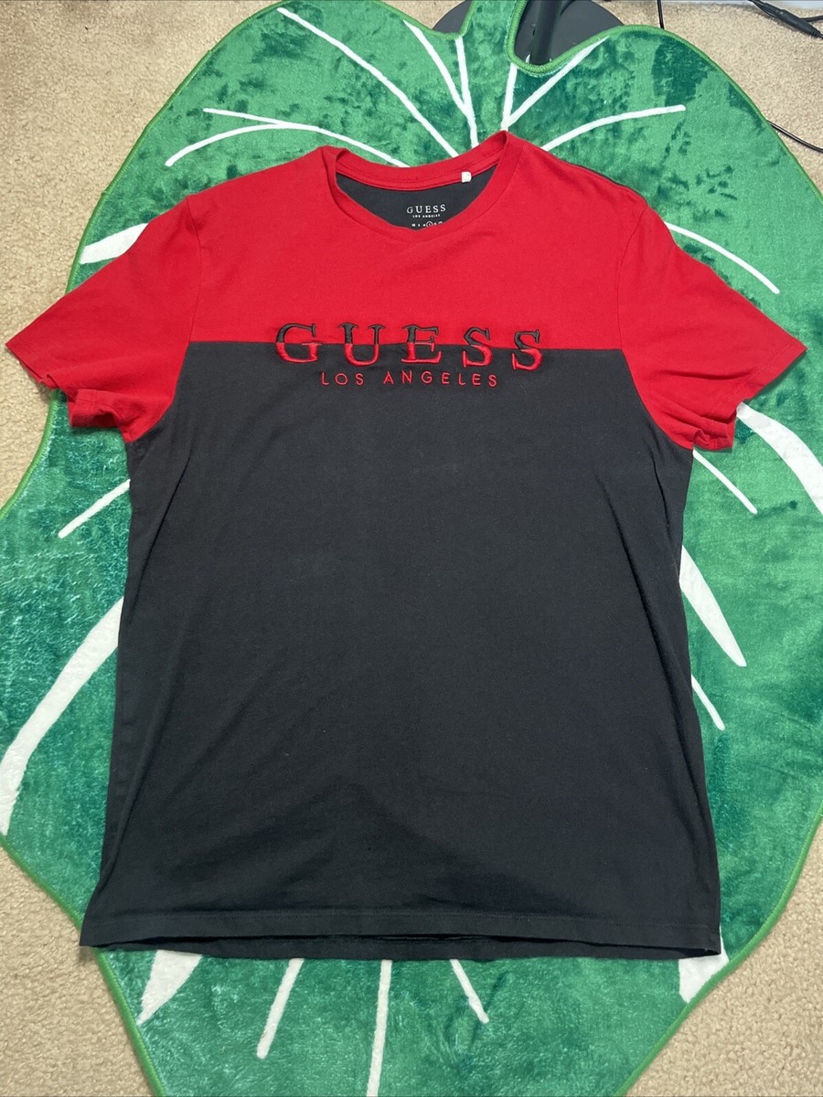 Guess Shirt Mens Large Red Black Colorblock Guess Jeans USA