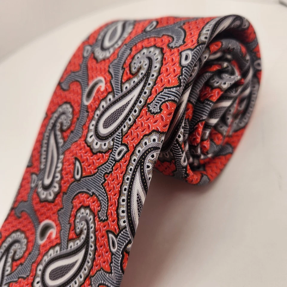 Corbata Ermenegildo Zegna Hombre Rojo Coral Paisley 100% Seda Corbata Lujo Hecho Italia Foto 3 de 4