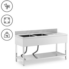 Lavello per cucina professionale - 2 vasche - Acciaio inox - 160 x 60 x 97 cm -