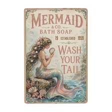 Vintage Coastal Bathroom Metal Tin Sign Wall Decor 8x12 Inch