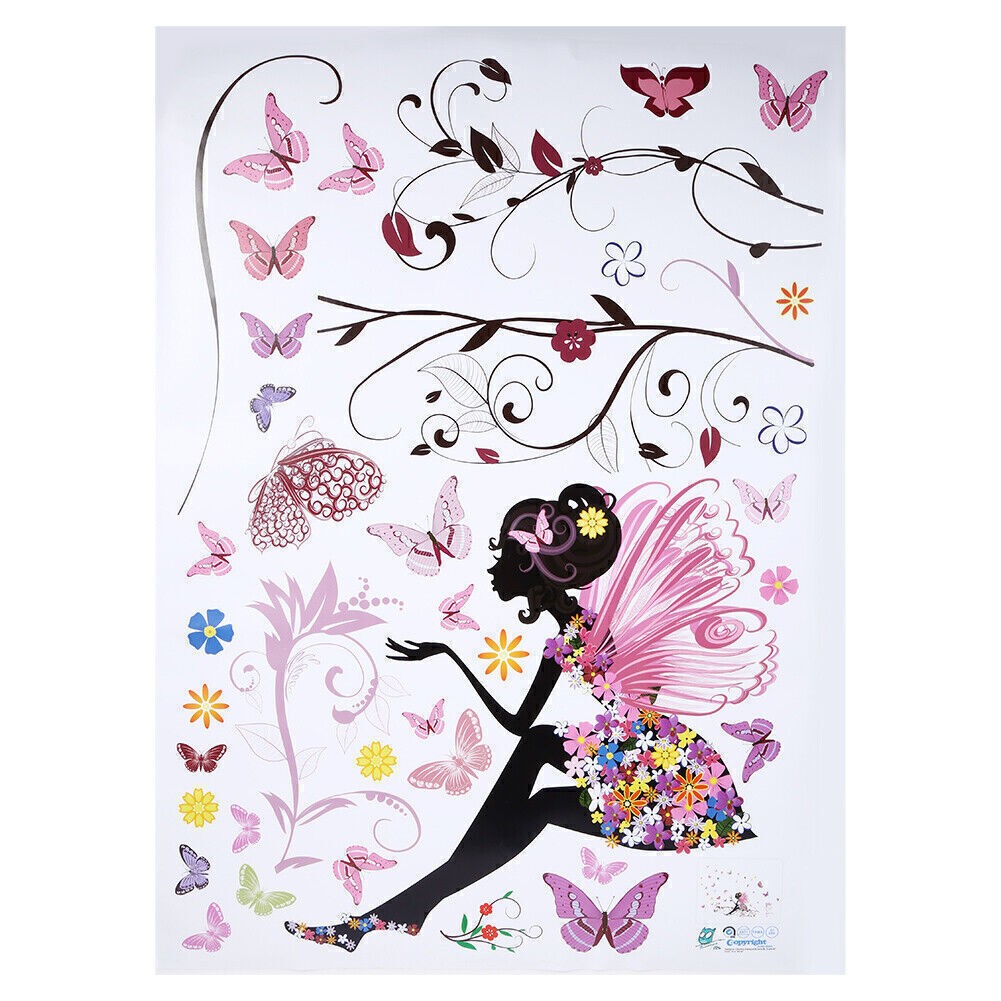 Fairy Flower Butterfly PVC Wall Decal for Girls Bedroom Home Decor