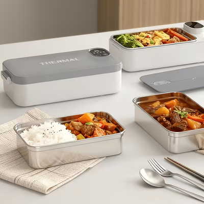 3 in 1 Heated Lunch Box Portable USB Rechargeable Food Warmer Stainless Steel
