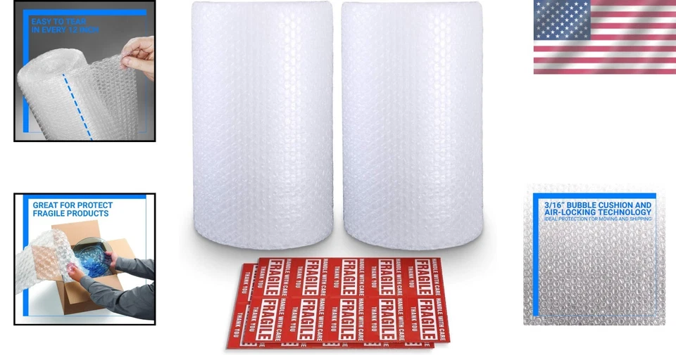 Versatile Bubble Cushioning Wrap, 2 Rolls 12"x72" Each for Safe Mail & Shipping - Image 2 of 4