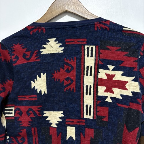 Top térmico Lauren Ralph Lauren para mujer L azul azteca suroeste parche en el codo Henley - Imagen 7 de 9
