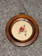 Framed , mid-20th century cross-stitch embroidery of a rose