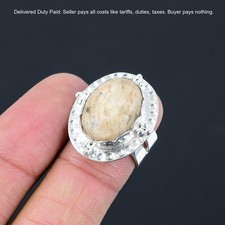 Peanut Wood Jasper Gemstone 925 Silver Statement Promise Ring Jewelry Size 7.5