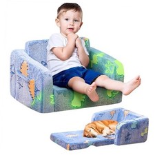 2-in-1 Soft Toddler Couch Fold Out,Foldable Toddler Chair, Glow in The Blue