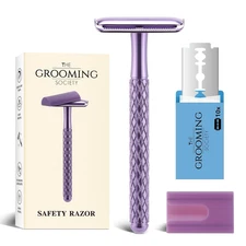 Double Edge Safety Razor for Women Purple with 10 Blades and Silicone Cover - Du