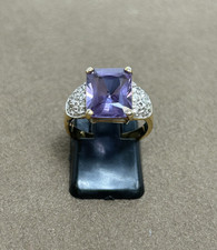 BEAUTIFUL GOLD TONE STERLING SILVER AMETHYST  CZ RING size 6