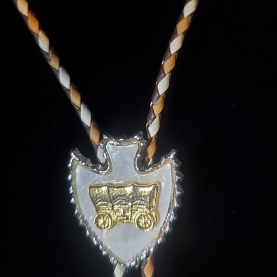 Arrowhead Shaped Mother Of Pearl Inlay Bolo Tie On Braided Leather Cord. 35''