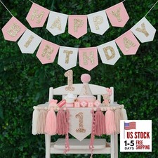 Pink Felt Happy Birthday High Chair Banner Pre-Strung Birthday pink gold