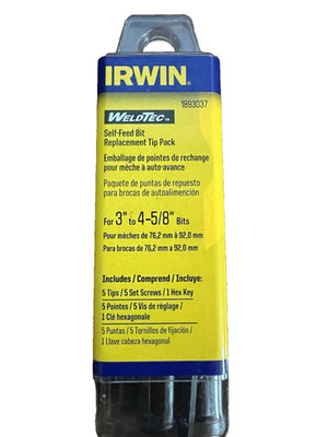 WOW! IRWIN WeldTec Self-Feed Bits Replacement 5 Tips Pack (3'' to 4 5/8'') 1893037
