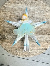 Vintage JEWELBRITE MCM Yellow Gold Star with Blue Angel Christmas Tree Topper