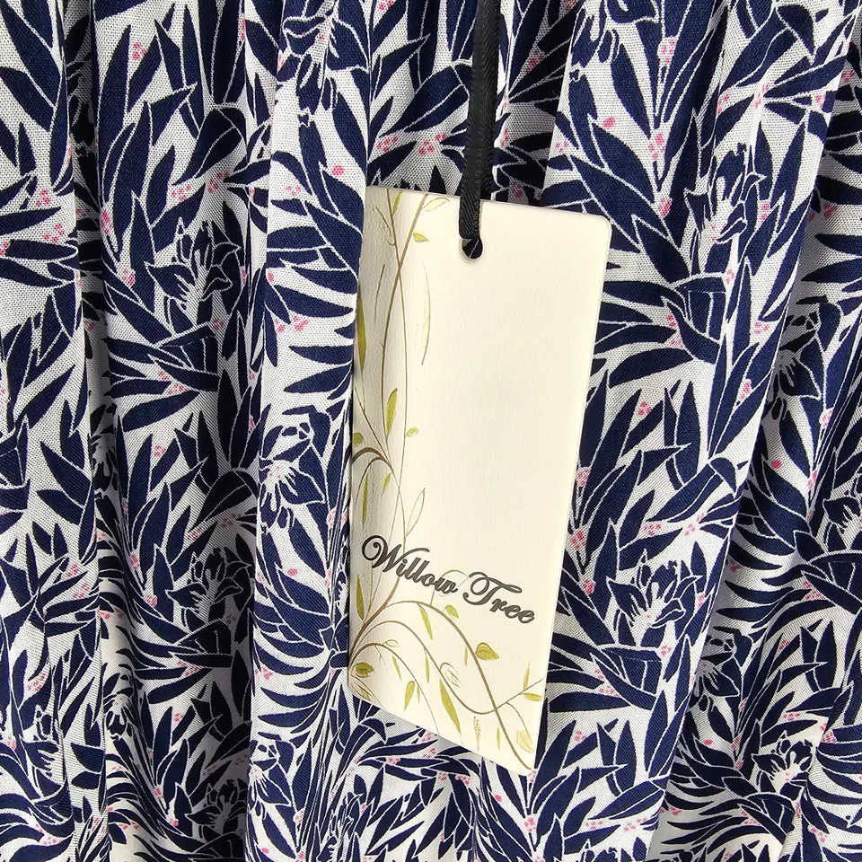 Willow Tree Top Womens 14 Blue White Pink Floral 1/2 Sleeve Elastic Neckline NWT - image 3 of 4