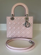 Authentic CHRISTIAN DIOR Patent Cannage LADY DIOR Shoulder Bag Medium - Pink