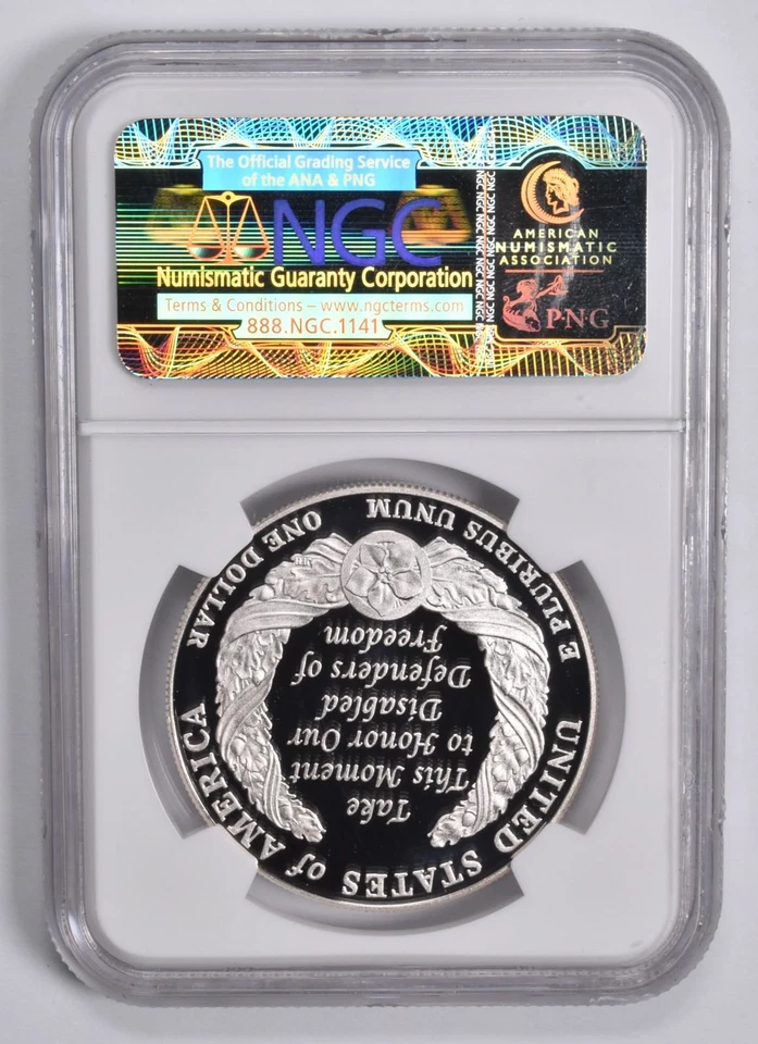 PF70 2010-W UCAM Disabled Veterans Commem. Silver Dollar $1 NGC Brown Lbl *6690 - Image 2 of 4