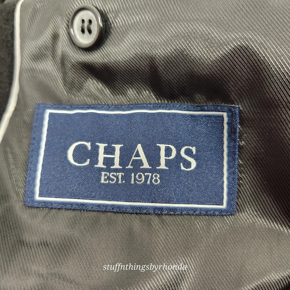 Chaps Men's Overcoat Top Coat Black Wool Blend Full Length Pockets 44R - Image 4 of 4