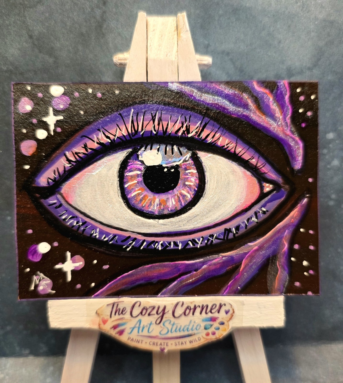 ACEO Cosmic Third Eye In Purples By The Cozy Corner Art Studio 2.5 X 3.5 Inches