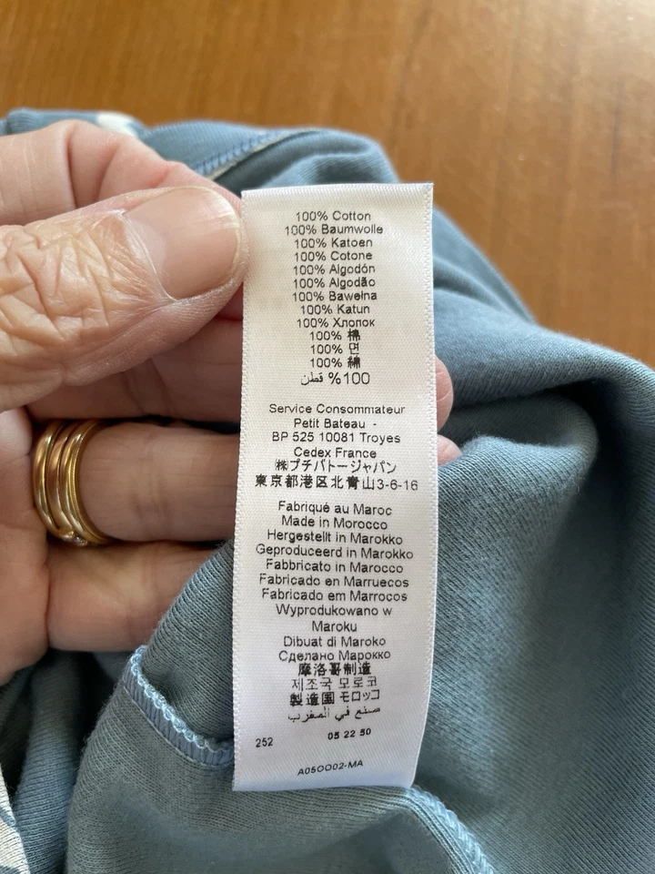 Top tejido algodón orgánico con bordes de ganchillo Petit Bateau nuevo sin etiquetas azul/marfil pájaro - 6 años Foto 3 de 4