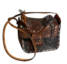 Vintage Saddle Bag Purse Hand Tooled Leather Crossbody Western Cowgirl