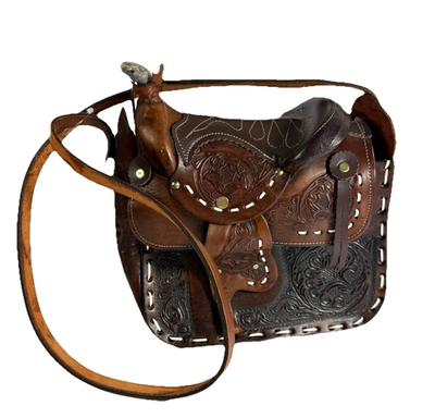 Vintage Saddle Bag Purse Hand Tooled Leather Crossbody Western