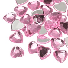 40 Pcs Acrylic Heart Rhinestone 12mm Flat Back Plastic Gems, Light Pink
