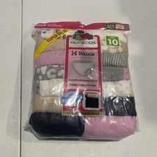 NWT Fruit of the Loom 14-Pack Girls Tag-Free Cotton Bikinis sz 10 Multicolor