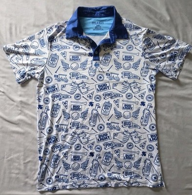 Pins & Aces Golf Co. Bud Light All-Over Print Polo Shirt Medium