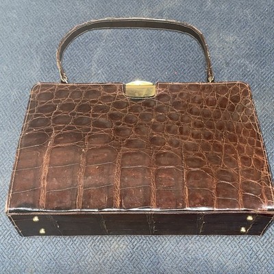 1940s Vintage Crocodile Alligator Handbag Small DIETSCH Brown