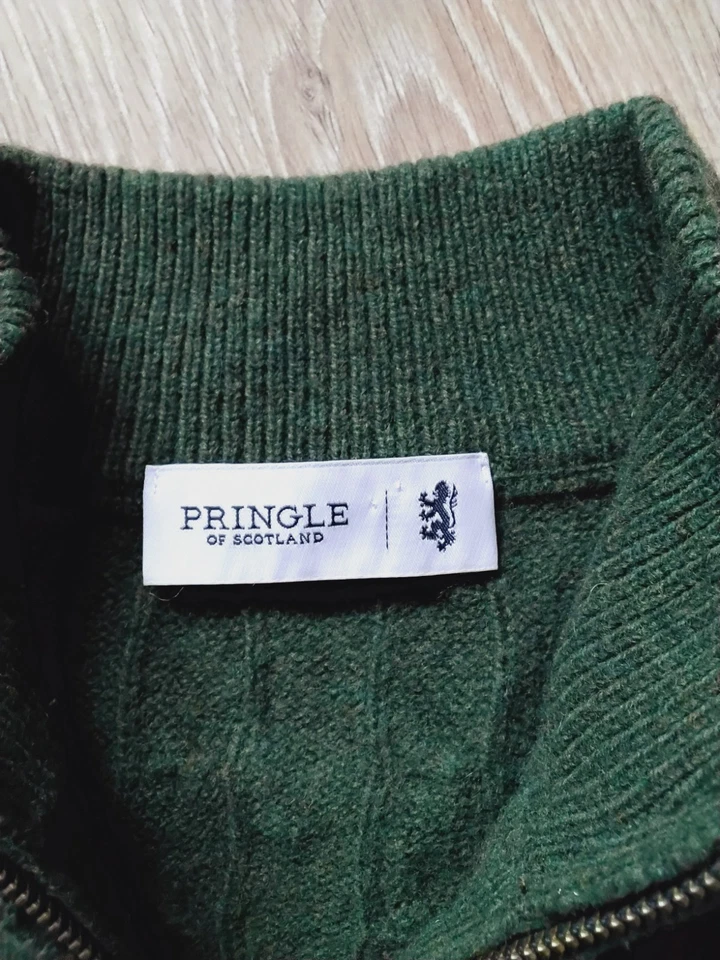 Pringle Of Scotland Green Quarterzip Lambs Wool Jumper Mens Large - Image 4 of 4
