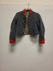 Vintage Civil War Style Jacket Wool Gray Red Trim Costume Reenactment Size M L