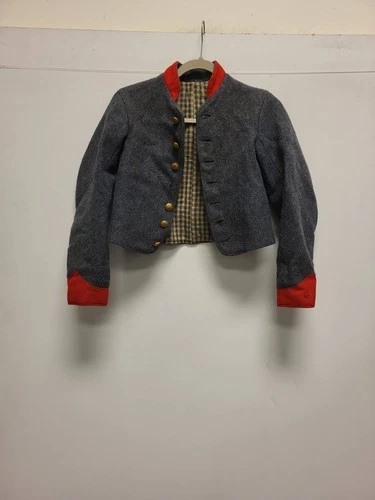 Vintage Civil War Style Jacket Wool Gray Red Trim Costume Reenactment Size M L