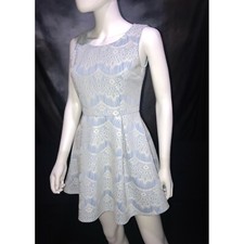 Windsor Light Blue & White Lace Sleeveless Party Flare Mini Dress Women’s Small