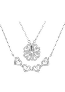 Authentic 2 in 1 Four Leaf Clover Charm  Lucky 18K Gold Plated Necklace Heart Crystal