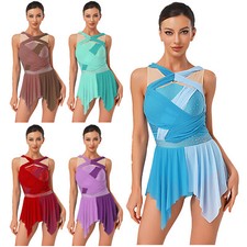 Womens Dancewear Ice Skating Costume Mesh Dress Ballet Dance Performance Knot