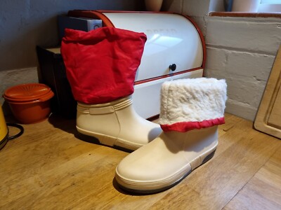 VINTAGE 1970s 80s White Red rubber welly Boots Wellies EU 40