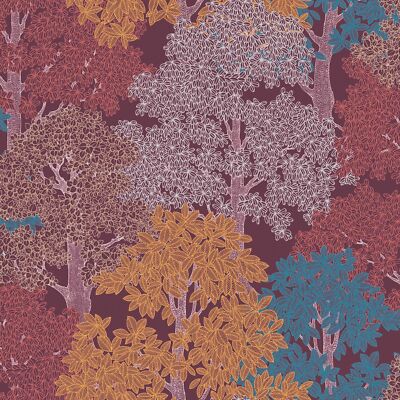 Profhome 377533-GU Natur Tapete Wald matt lila rot gelb 5,33 m2