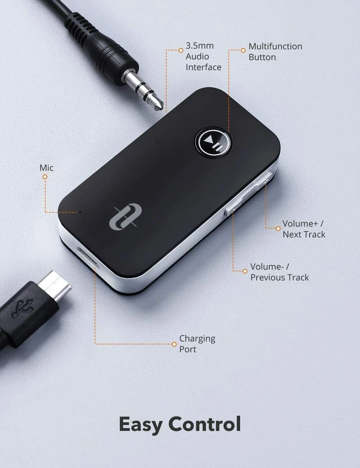 TaoTronics Ricevitore Bluetooth/Kit Auto Portatile Wireless Audio AUX Adattatore 3.5mm - Immagine 3 di 4